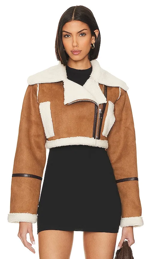 Adrienne Landau Faux Shearling Jacket in Tan