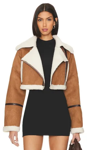 Adrienne Landau Faux Shearling Jacket in Tan