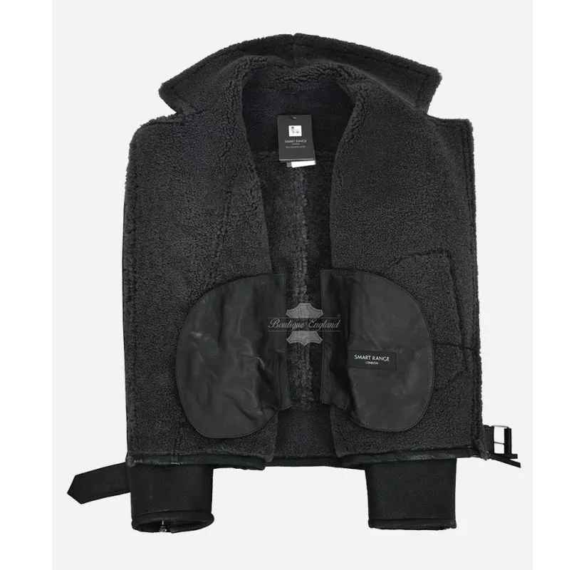 ASTER BIKER SHEEPSKIN JACKET MEN'S MOTORCYCLE SHEARLING FUR JACKET BLACK