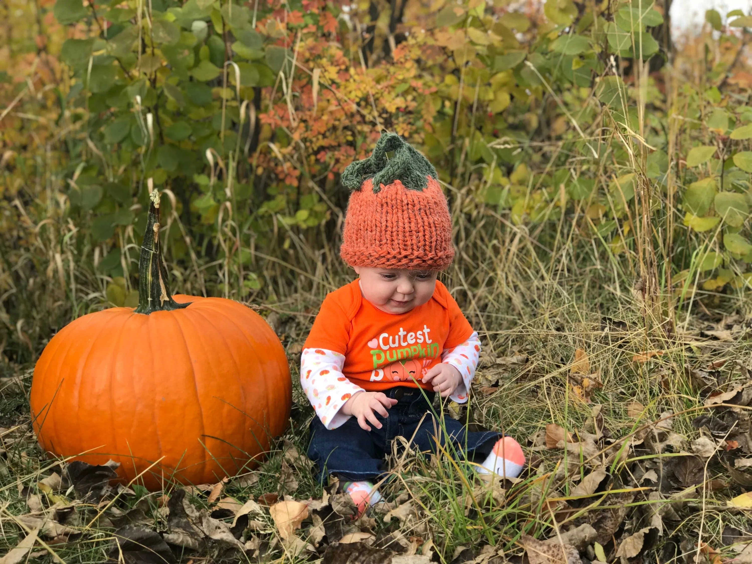 Baby Toddler Pumpkin Hat, Hand knit FAll Pumpkin Halloween Hat