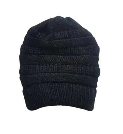 Black Blank Knit Ponytail Beanie Hat. Perfect for Hat Patches.