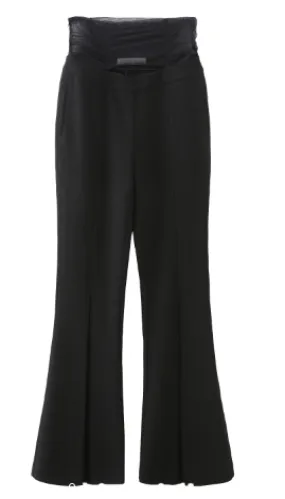 Black Mesh Waistband Flared Pants