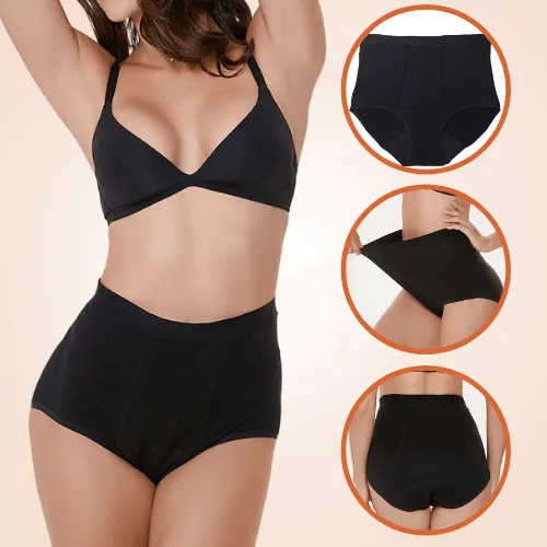 Black Soft High Waist Menstrual Leak-Proof Seamless Bikini Panty