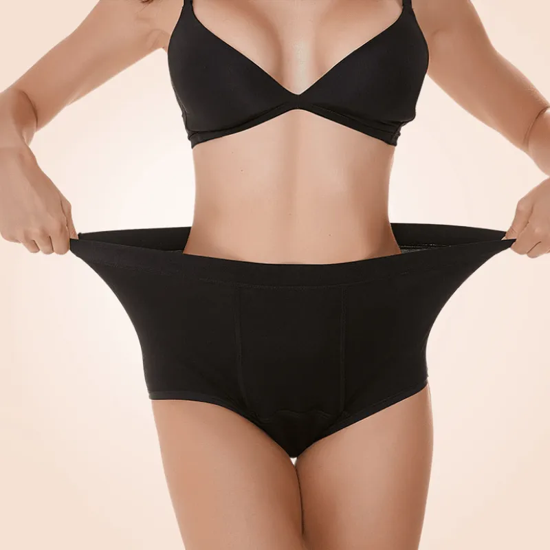 Black Soft High Waist Menstrual Leak-Proof Seamless Bikini Panty