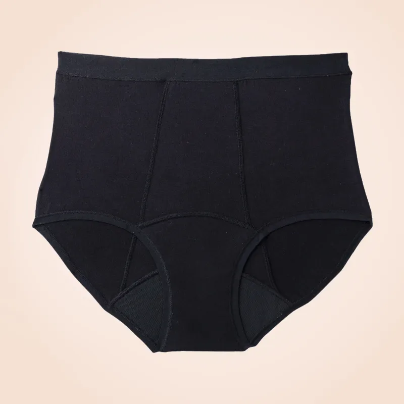 Black Soft High Waist Menstrual Leak-Proof Seamless Bikini Panty