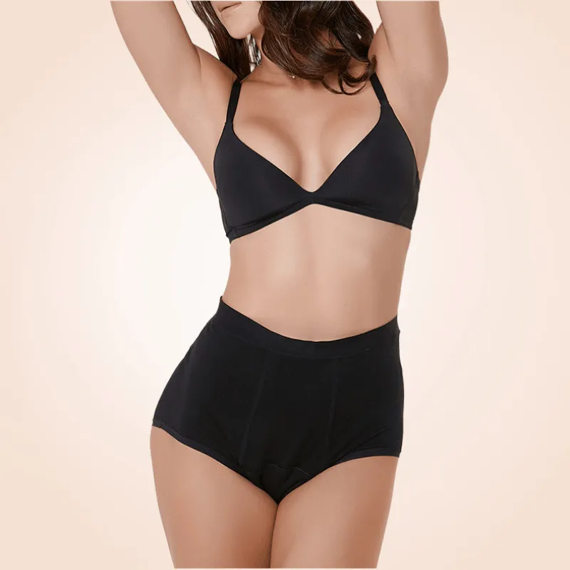 Black Soft High Waist Menstrual Leak-Proof Seamless Bikini Panty