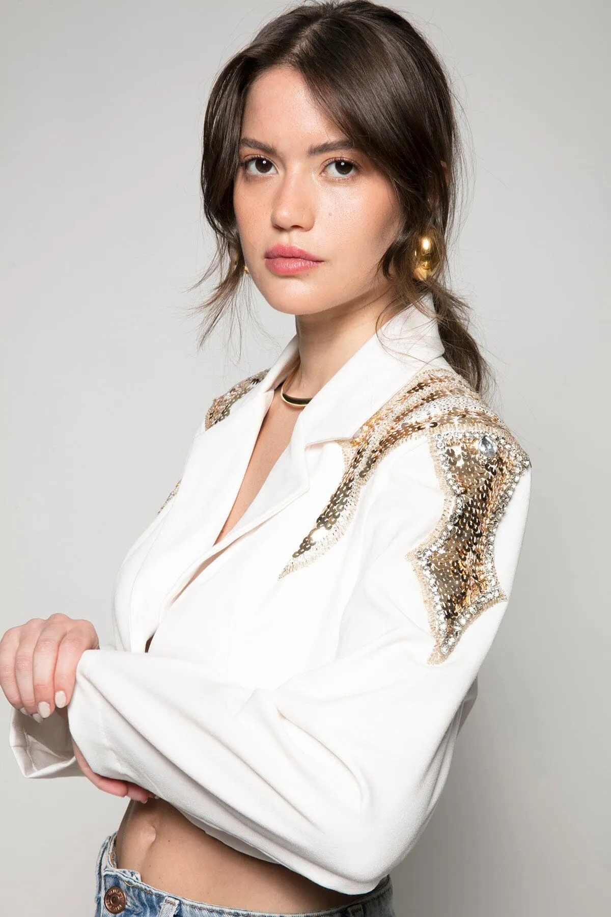 Blazer Curto Bordado Isle - Off White
