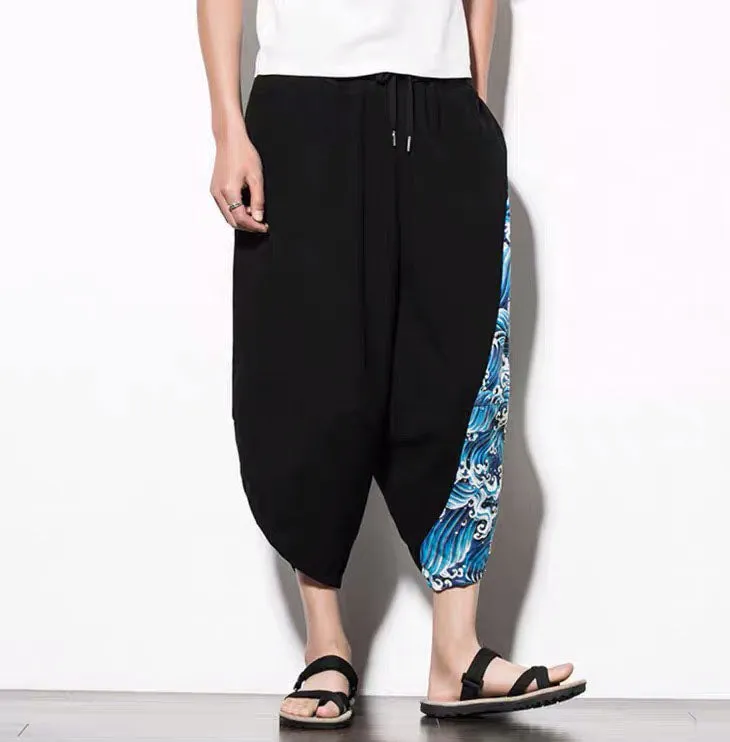 Blue Wave Drawstring Cropped Pants