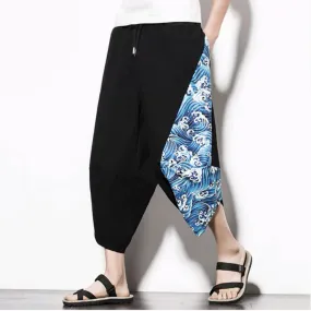 Blue Wave Drawstring Cropped Pants