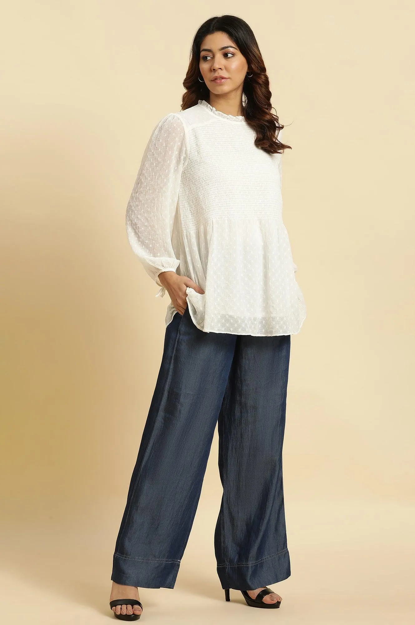 Blue Wide Leg Denim Flared Pants