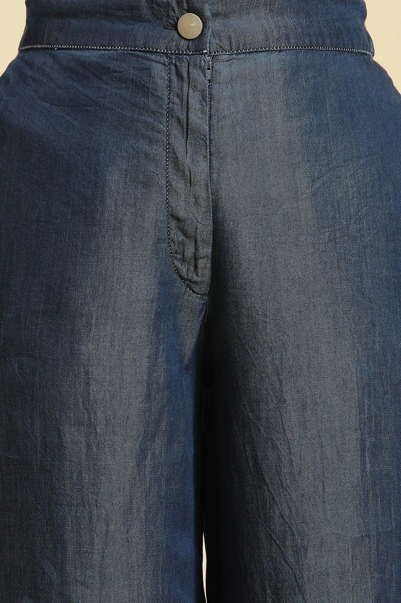 Blue Wide Leg Denim Flared Pants