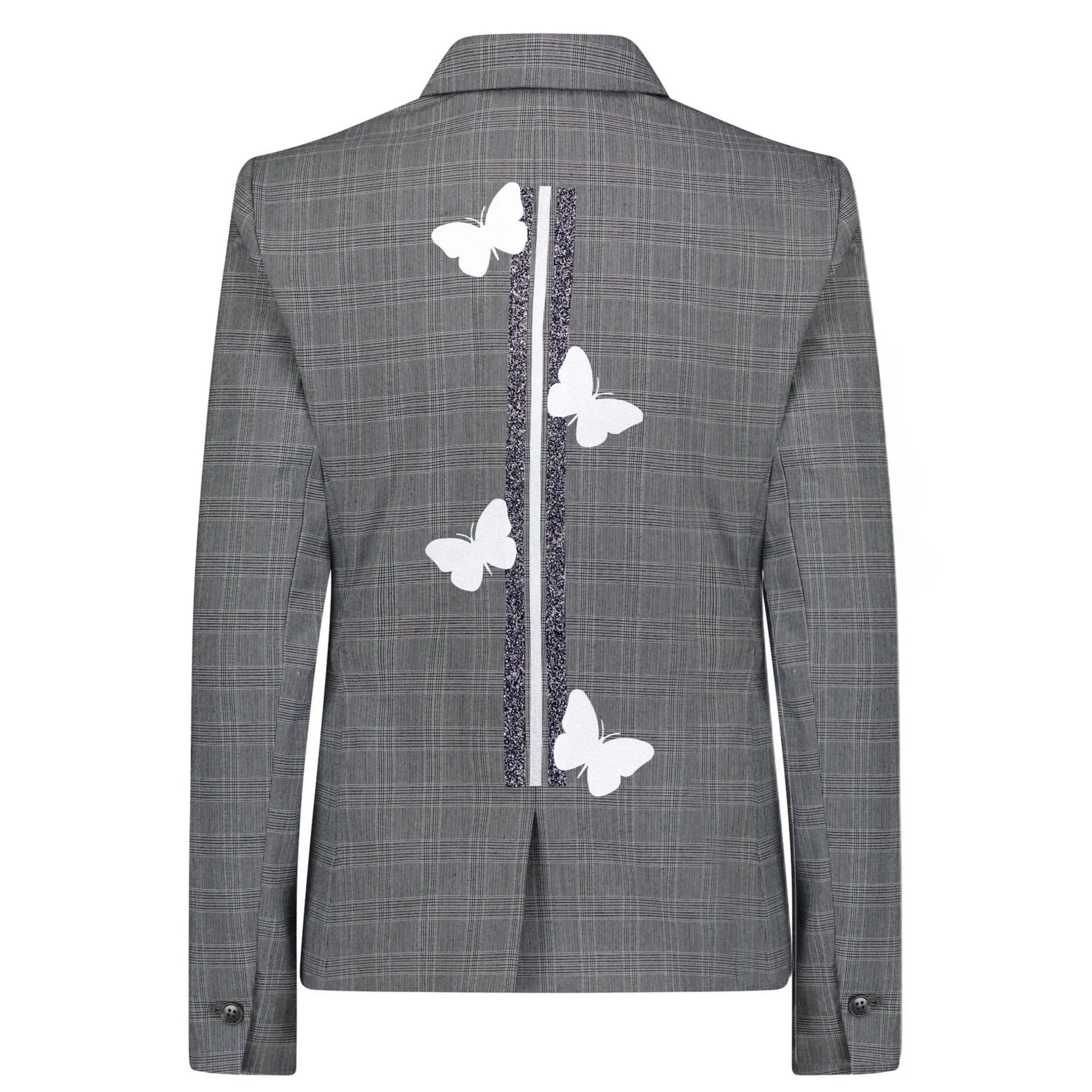 Butterflies Stripes Blazer -  - Black Plaid