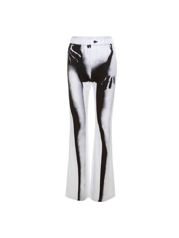 Button Abstract Printed Flared Pants