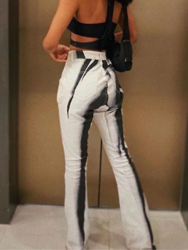 Button Abstract Printed Flared Pants