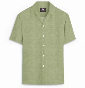 Camp Collar Linen Shirt in Olive Green