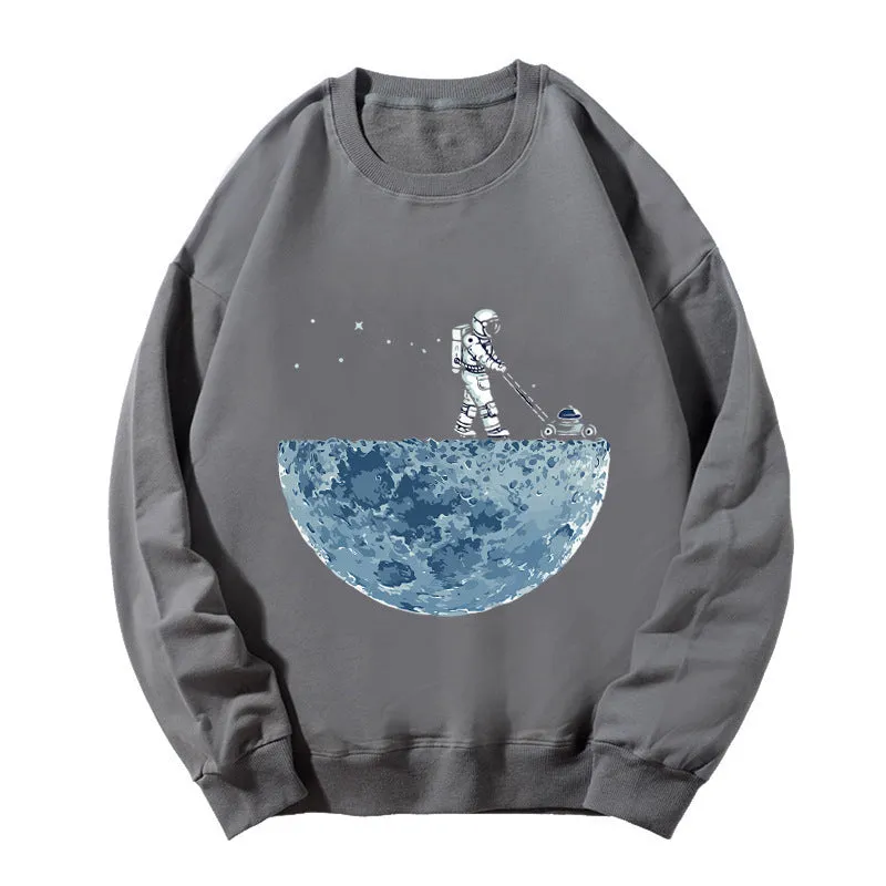 Casual astronaut print crew neck long sleeve couple sweatshirt