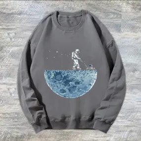 Casual astronaut print crew neck long sleeve couple sweatshirt