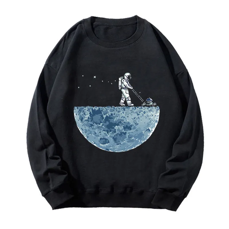 Casual astronaut print crew neck long sleeve couple sweatshirt