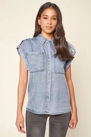 Chambray Front Pockets Top