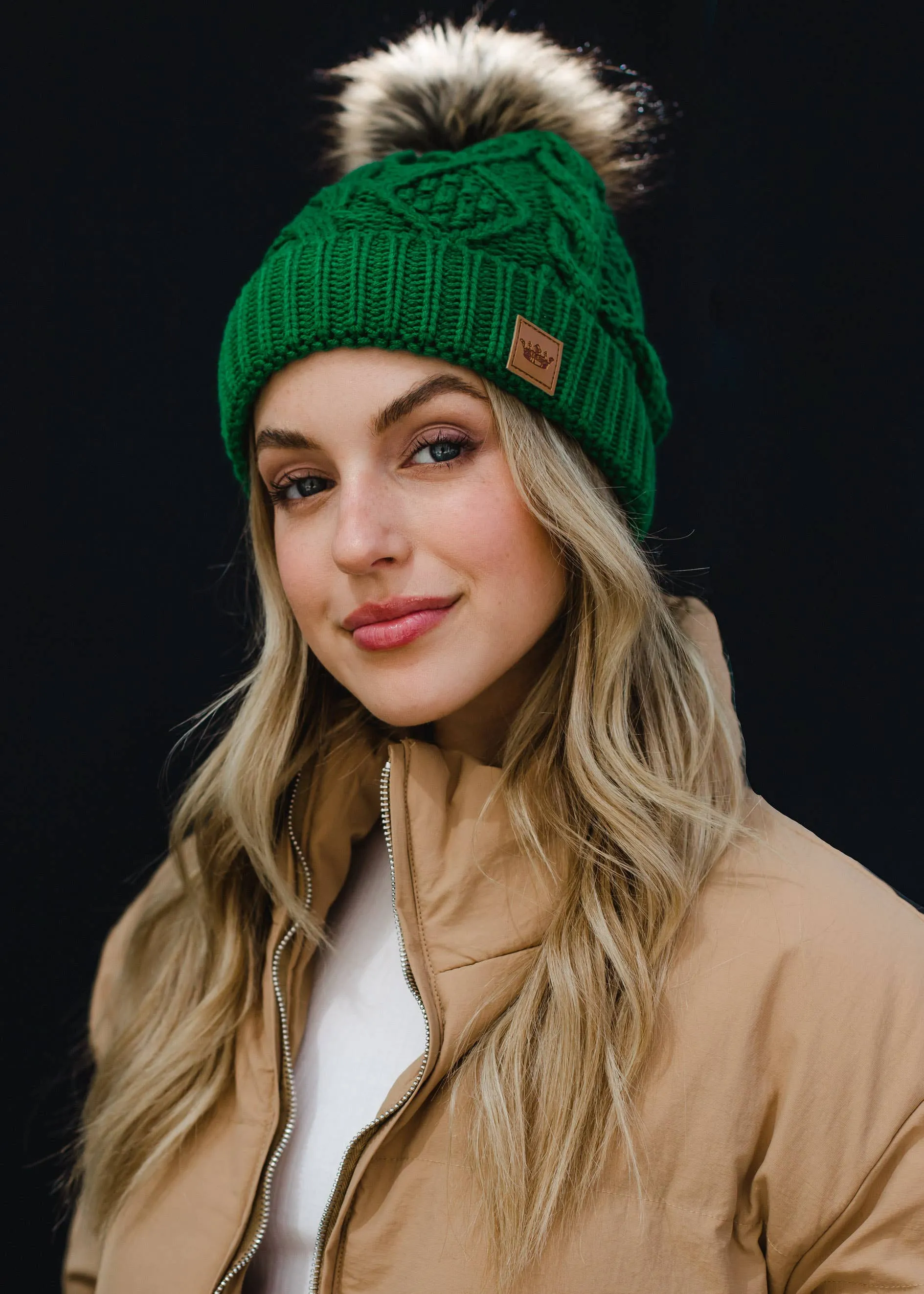Classic Green Cable Knit Pom Hat *final sale