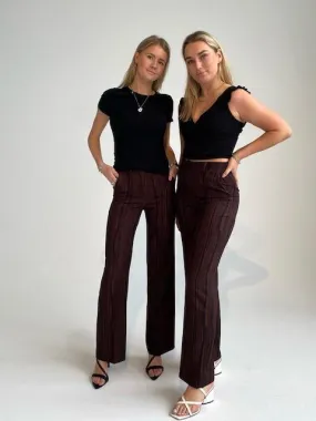 Classic wide pants - Brown with stribes