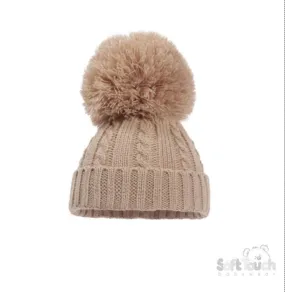 Coffee 'Elegance' Cable Knit Hat w/Pom Pom : H652-COF-MED