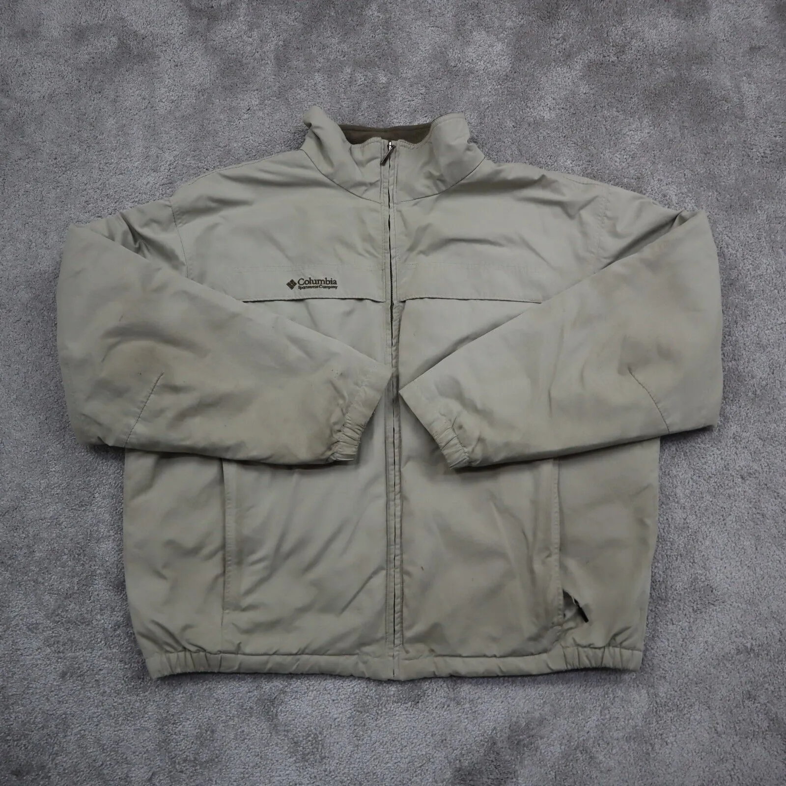 Columbia Sportswear Mens Full Zip Up Track Jacket Long Sleeves Logo Beige SZ XL