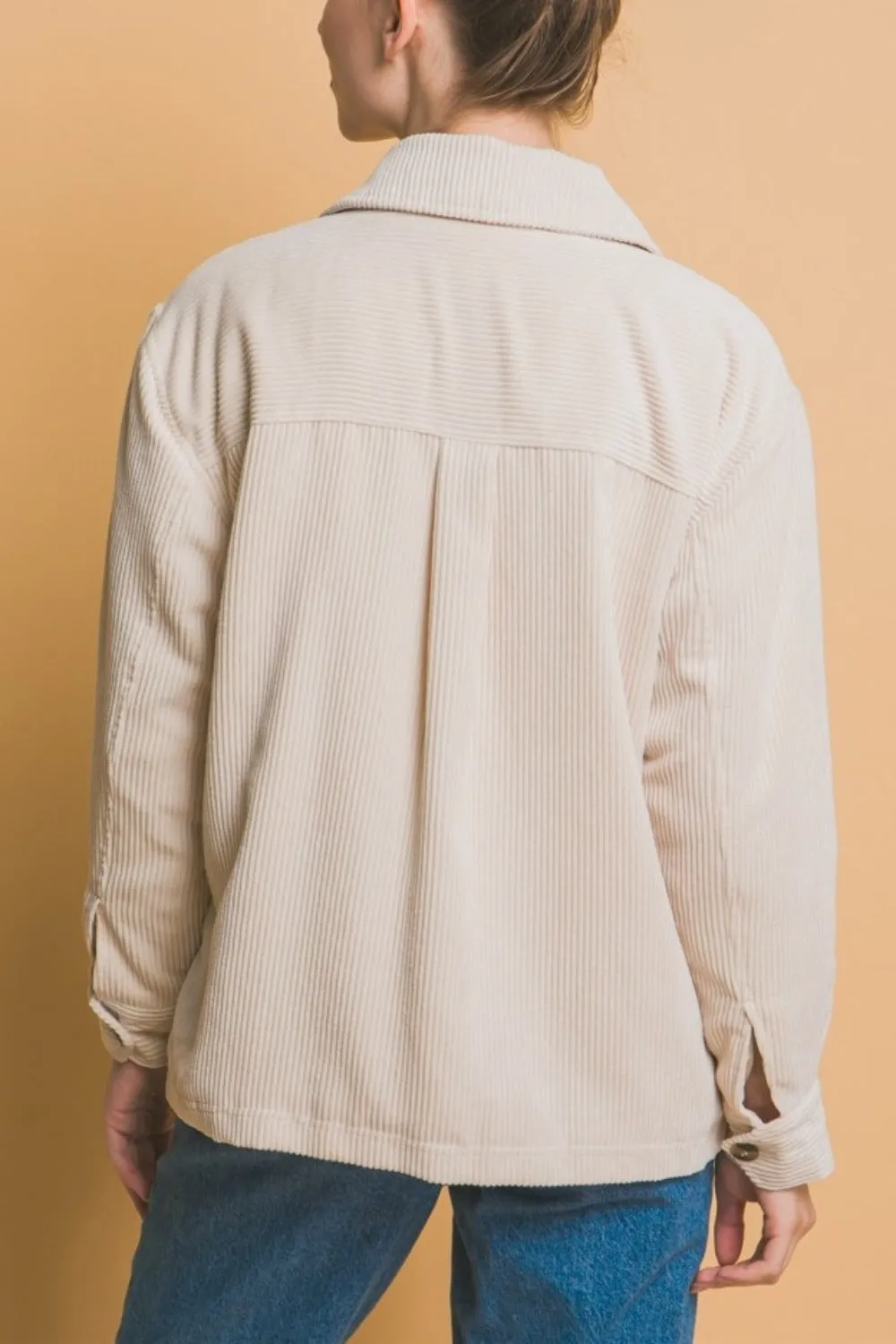 Corduroy Button Up Jacket with Sherpa Inside in Cream