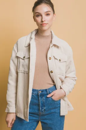 Corduroy Button Up Jacket with Sherpa Inside in Cream