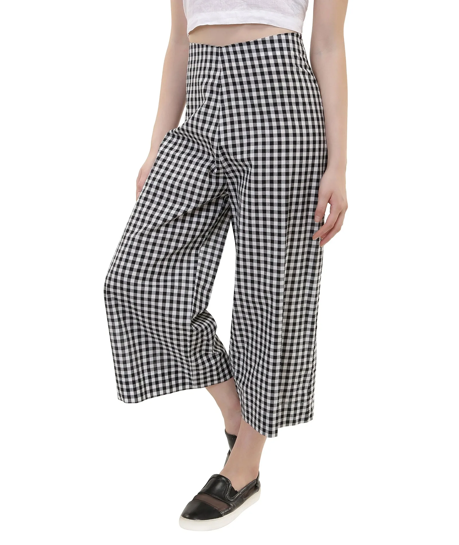 Cotton Checks Culottes Pants