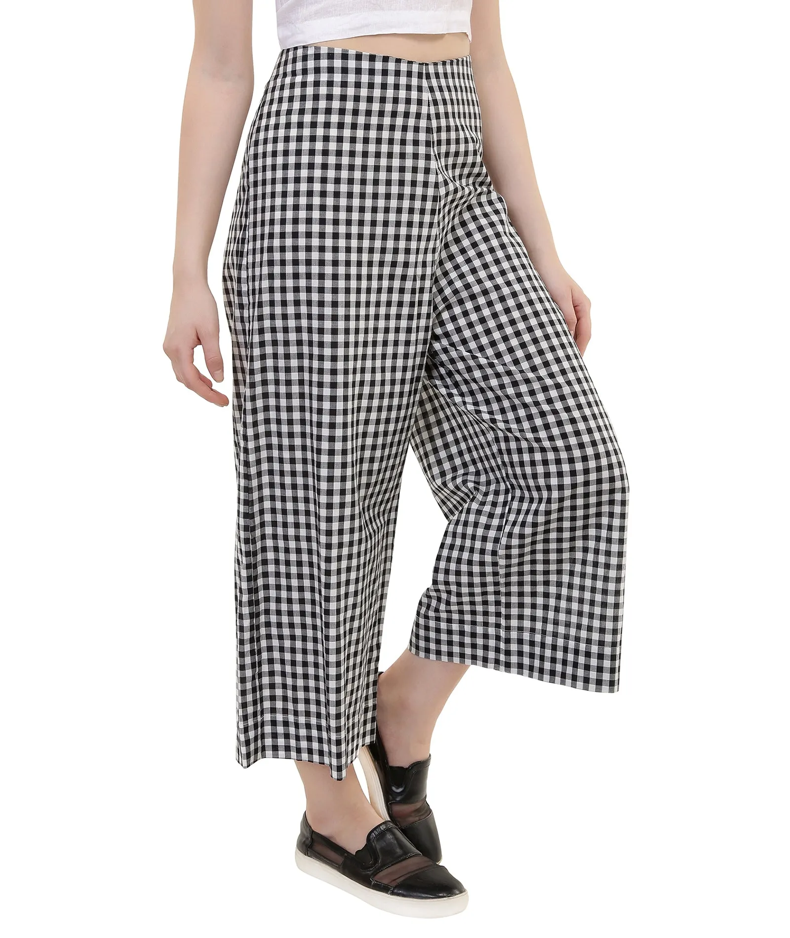 Cotton Checks Culottes Pants