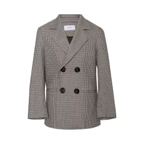 Cotton Double Breasted Blazer Pin Checks, Brown
