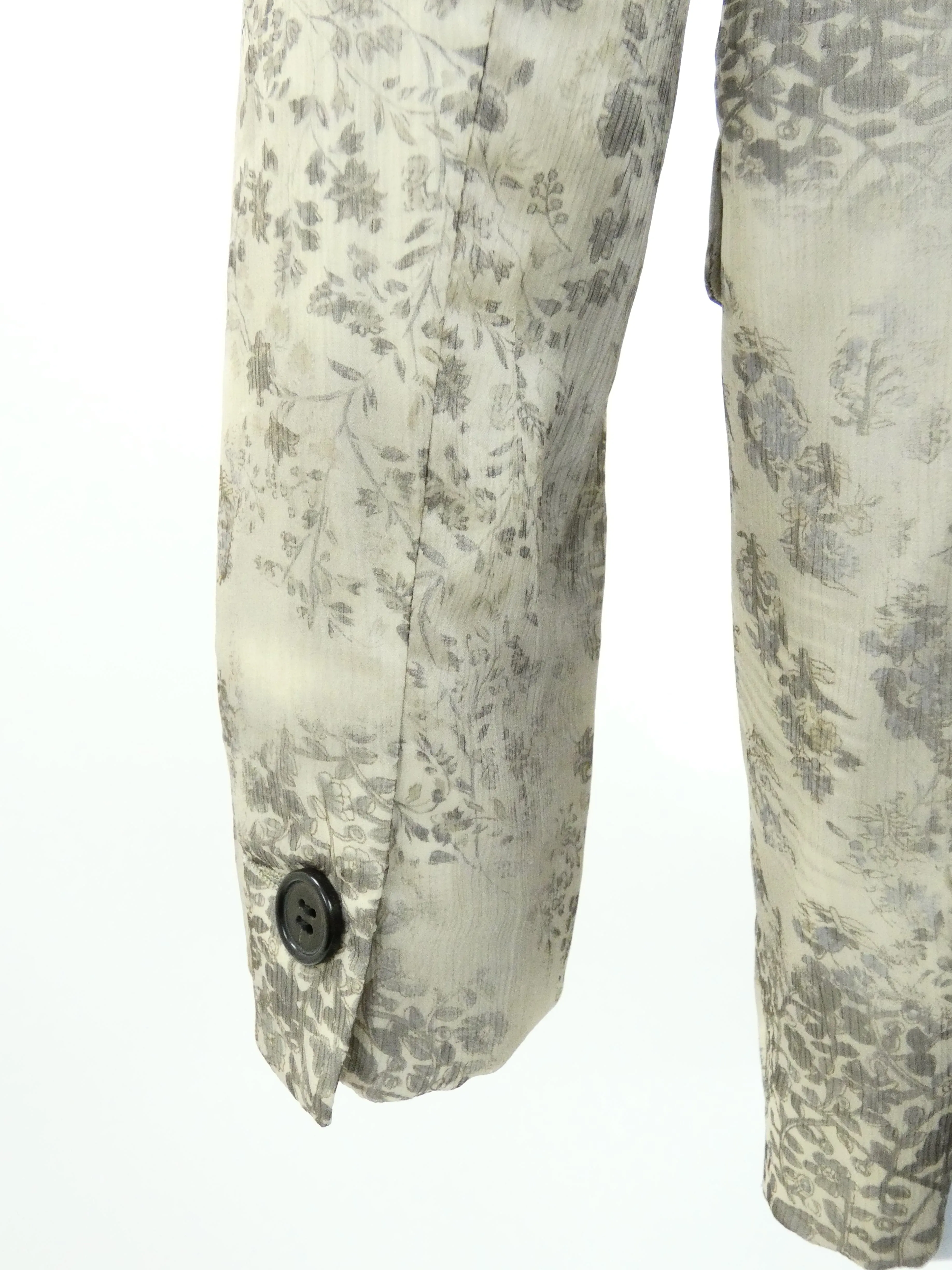Cream Floral Printed Chiffon Silk Lined Blazer