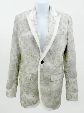 Cream Floral Printed Chiffon Silk Lined Blazer