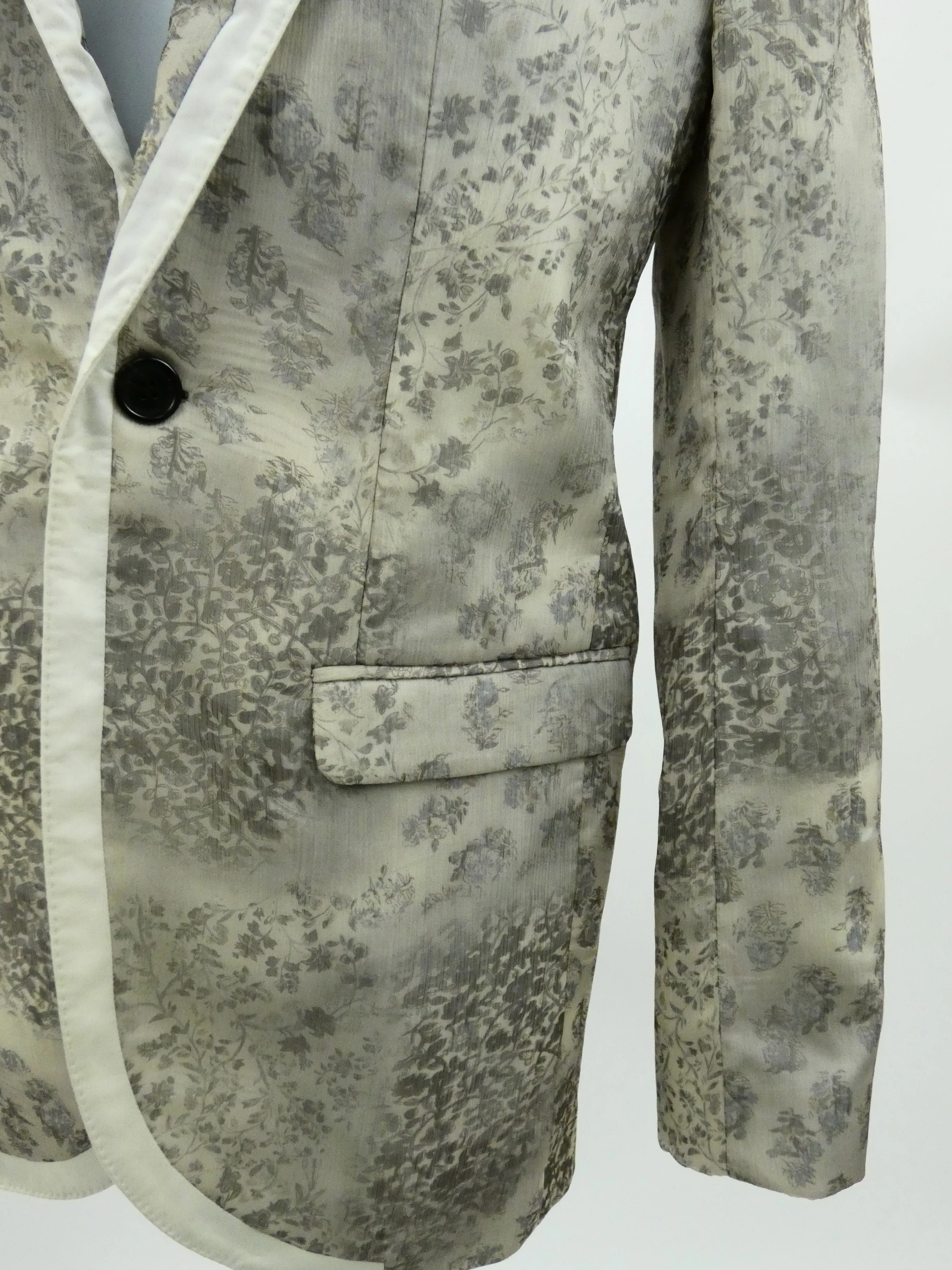 Cream Floral Printed Chiffon Silk Lined Blazer