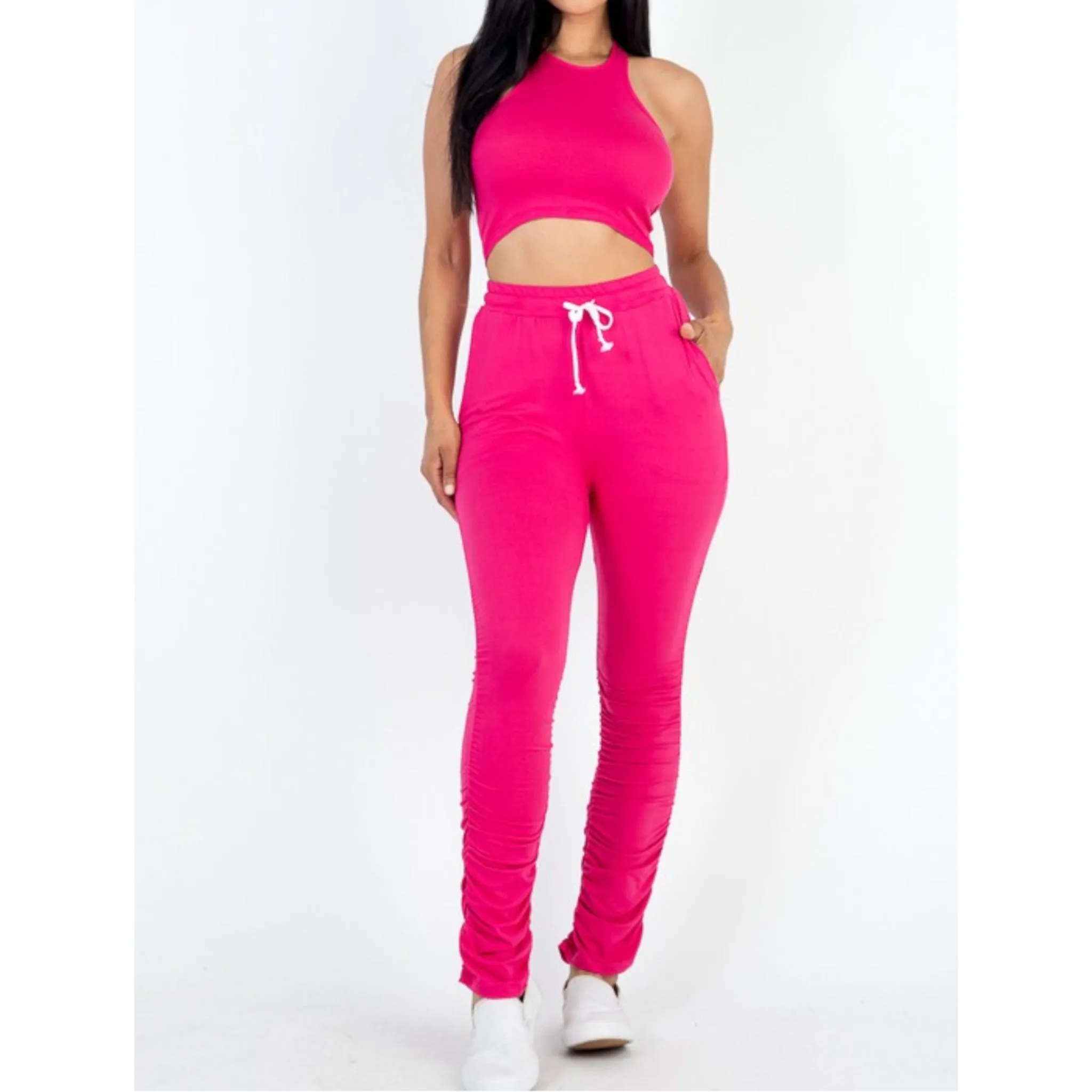 Crop Top & Ruched Drawstring Pants Set