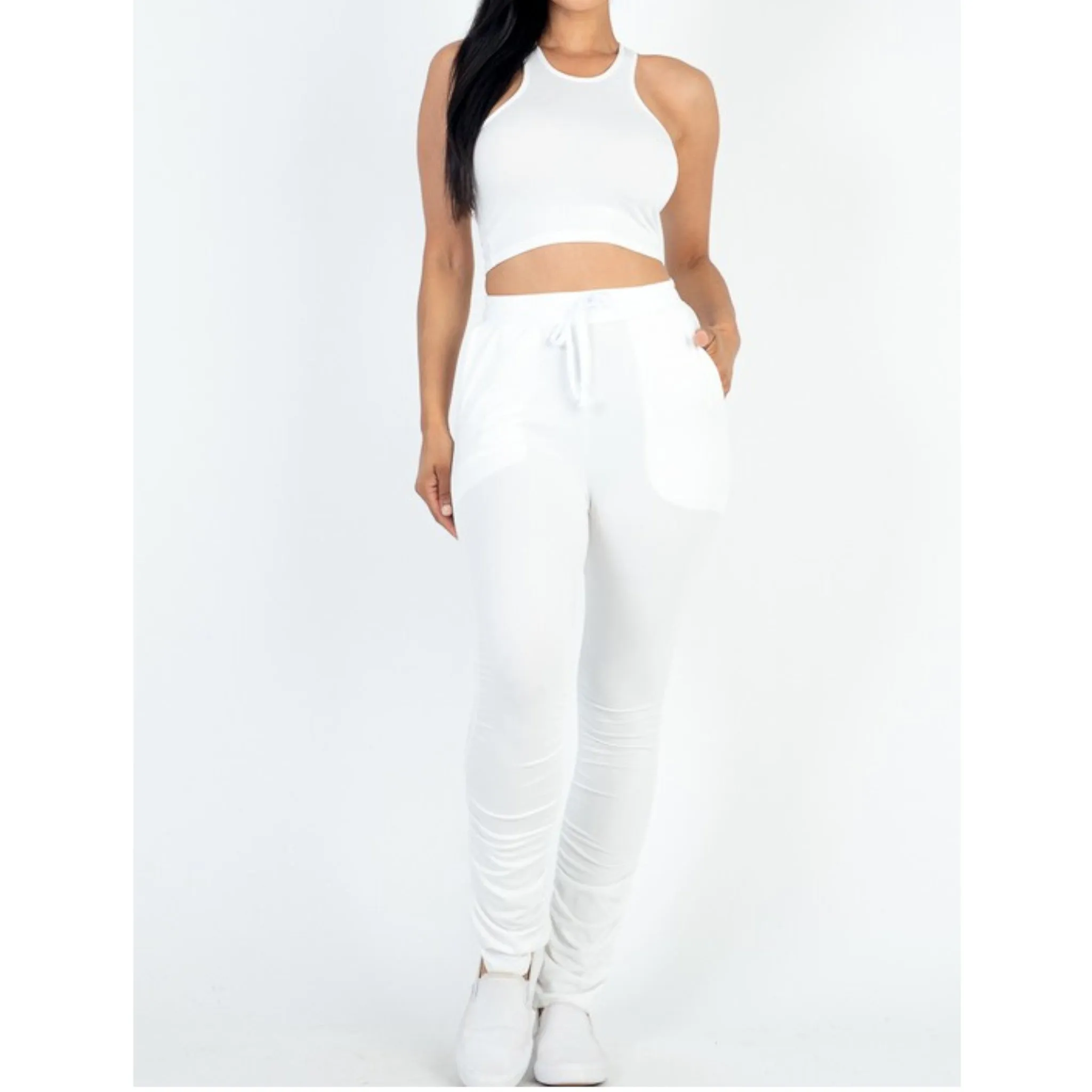 Crop Top & Ruched Drawstring Pants Set