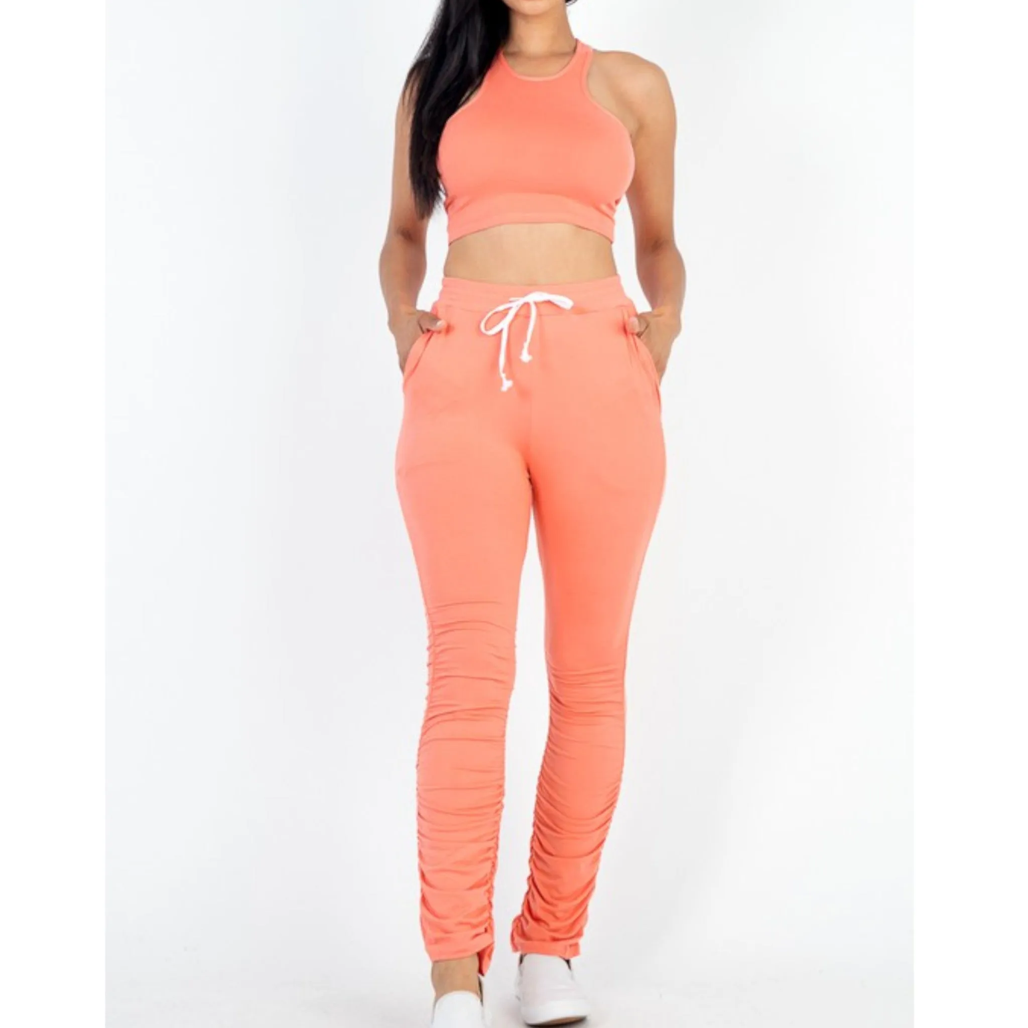 Crop Top & Ruched Drawstring Pants Set