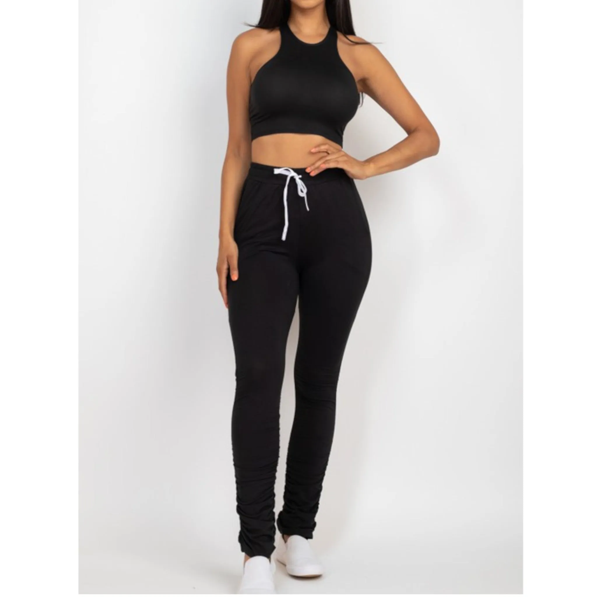 Crop Top & Ruched Drawstring Pants Set