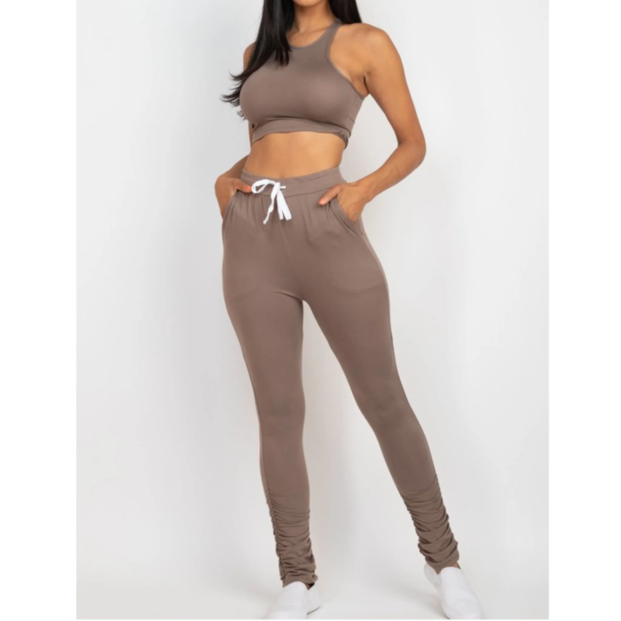 Crop Top & Ruched Drawstring Pants Set