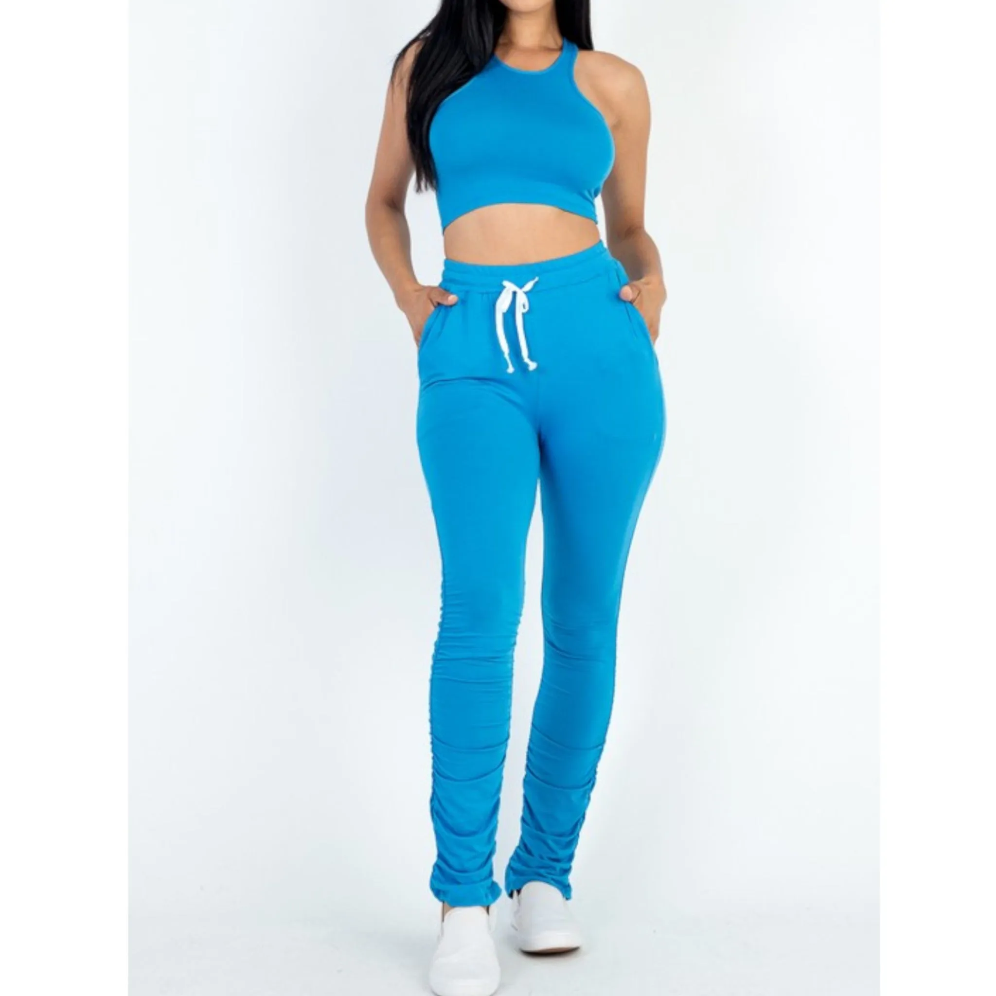 Crop Top & Ruched Drawstring Pants Set