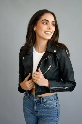 Cropped Faux Leather Jacket