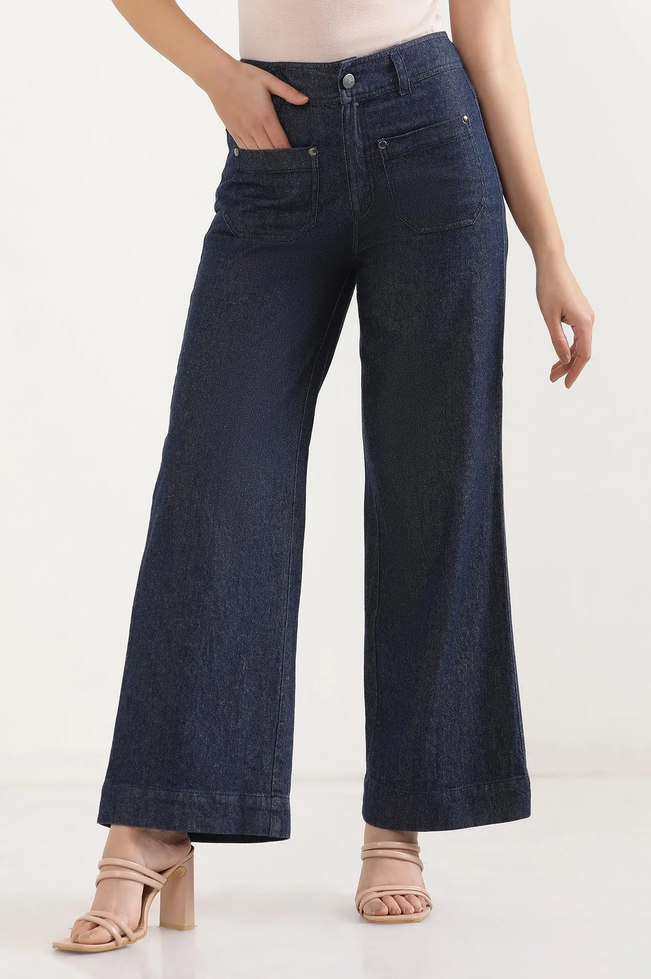 Dark Blue Denim Flared Pants