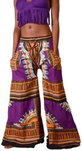 Dashiki Print Drawstring Bell Bottom Pants