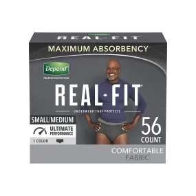 Depend Real Fit Incontinence Underwear for Men, Maximum Absorbency, Small/Medium, Black, 56 Ct (Packaging May Vary)