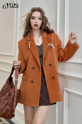 ELFSACK 2024 Autumn New Arrivals Textured Retro Blazer for Women Melange Elegant Outerwear