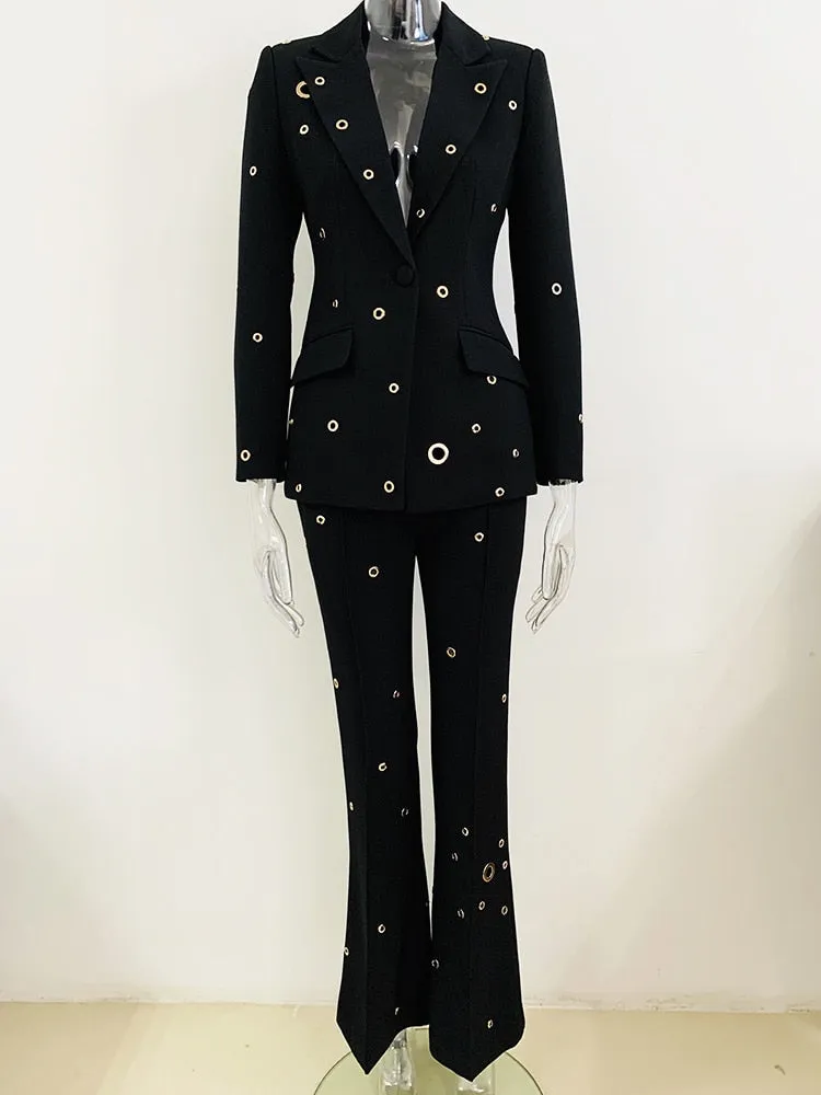 Eyelet Blazer Pants Suit