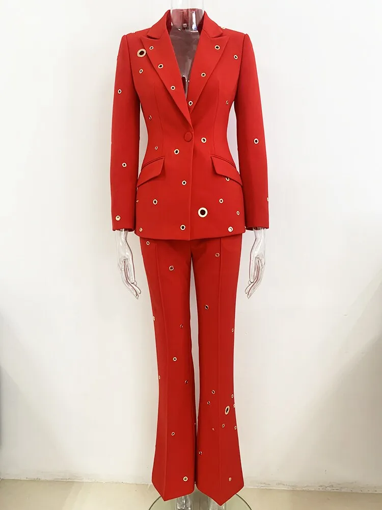 Eyelet Blazer Pants Suit