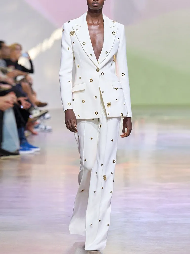 Eyelet Blazer Pants Suit