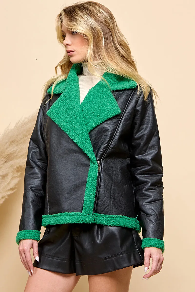 Faux Leather Shearling Jacket